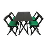 Conjunto Mesa Dobrável 120x70cm Estofado C/ 4 Cadeiras Preto Verde