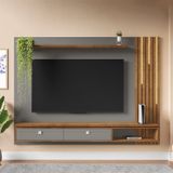 Painel Ripado Autêntico Para Tv Até 80 Polegadas 2 Gavetas Com Friso Decorativo Luminária Led Cascat Titanium/naturalle