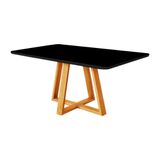 Mesa De Jantar 120x90 Tampo Mdf/vidro Para 4 Lugares Pés Madeira Maciça - Mel/preto Preto