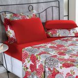 Jogo De Cama Malha Lençol 100% Algodão Primavera 3 Peças Solteiro - Floral Vermelho