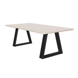 Mesa De Jantar Retangular 180x90 Mdf/vidro Para 6 Lugares Pés Madeira Maciça Diamante Preto/off