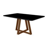 Mesa De Jantar 120x90 Tampo Mdf/vidro Para 4 Lugares Pés Madeira Maciça - Imbuia/preto Preto