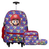 Kit Mochila Escolar Super Mario Rodinhas