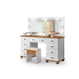 Penteadeira + Banqueta Camarim Branca-nature Com 9 Gavetas