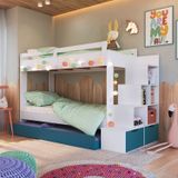 Treliche Infantil Com Cama Auxiliar 3 Colchões Branco/azul Secreto