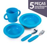 Jogo De Refeição Infantil Em Silicone Premium Azul 5 Peças Moda Do Chef