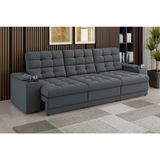Sofá Confort Premium 2,30m Assento Retrátil/Reclinável Porta Copos e USB Suede Cinza - Xflex Sofás