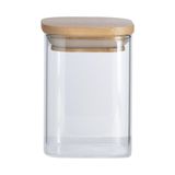 Pote De Vidro Com Tampa De Bambu Oikos 200ml Hermético Quadrado