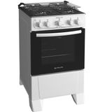 Fogão 4 Bocas Atlas Mônaco Plus Branco, Mesa Inox e Acendimento Automático