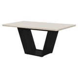 Mesa De Jantar Retangular 180x90 Mdf/vidro Para 6 Lugares Pés Madeira Maciça Safira Preto/off White