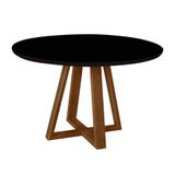 Mesa De Jantar Tampo Mdf/vidro Redonda Para 4 Lugares Pés Madeira Maciça - Imbuia/preto Preto