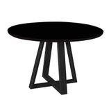 Mesa De Jantar Tampo Mdf/vidro Redonda Para 4 Lugares Pés Madeira Maciça - Preto/preto Preto