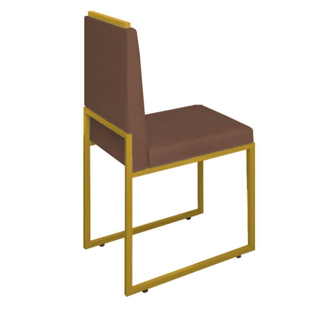 Cadeira Sala Jantar Barcelona  Base Metal Dourado  Veludo Cor:marroom