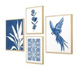 Kit 4 Quadros Decorativos Azul Papagaio 88x64cm