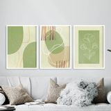 Kit 3 Quadros Decorativos Abstratos Verde E Bege 24x18cm