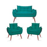 Kit Namoradeira Opala + 2 Poltronas Para Sala Balaqui Decor Cor:azul Turquesa