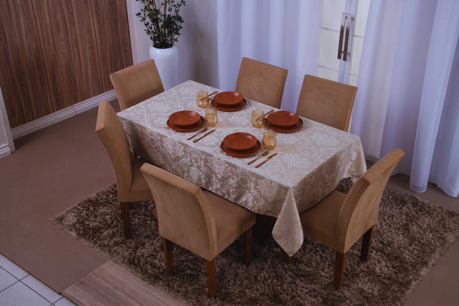 Toalha De Mesa Retangular 6 Lugares Jacquard 1,35x2,00