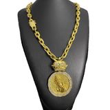 Colar Cadeado 14mm + Pingente Mão Orando Banhado Ouro