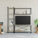 Conjunto Rack Para Tv Até 50 Polegadas 1 Nicho Aéreo 1 Estante Estilo Industrial Active Yescasa Carvalho