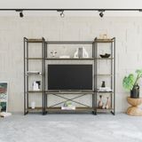 Conjunto Rack Para Tv Até 50 Polegadas 1 Nicho Aéreo 2 Estante Estilo Industrial Active Yescasa Carvalho Dark