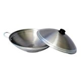 Tacho Chinês Panela Wok Funda Aço Carbono E Tampa 38cm 4l