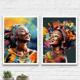 Kit 2 Quadros Decorativos Mulheres Afro 24x18cm