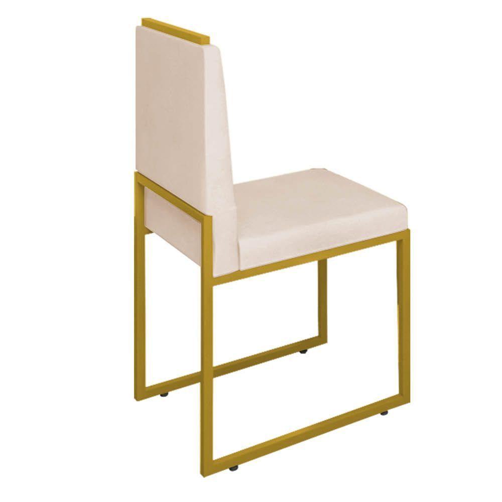 Cadeira Sala Jantar Barcelona  Base Metal Dourado  Veludo Cor:bege