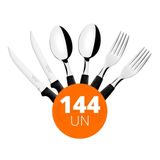 Kit - Jogo De Facas, Garfos E Colheres Ipanema 144 Peças Em Aço Inox Cabo Preto Ptop - Tramontina