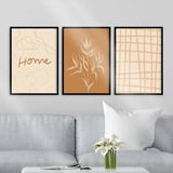 Kit 3 Quadros Marrons 45x34cm - Decoração Casa