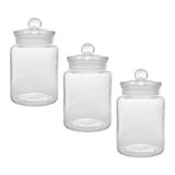 Kit 3 Potes Porta Mantimentos Vidro Arena 750ml Tampa Lyor