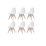 Kit Com 6 Cadeiras Charles Eames Wood Dsw Branca Base Madeira