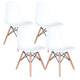 Kit Com 4 Cadeiras Charles Eames Wood Dsw Branca Base Madeira