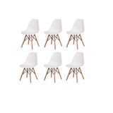 Kit Com 6 Cadeira Charles Eames Wood Dsw Branca Base Madeira