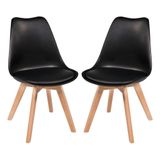 Kit 2 Cadeira Leda Preta Charles Eames Wood Com Almofada