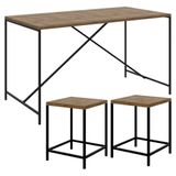 Mesa Para Sala de Jantar e 2 Banquetas Baixas Steel Quadra Vermont Base Preta - Artesano