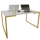 Mesa De Escritório Base Metal Dourado Tampo Branco 90cm House