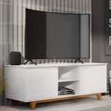 Rack Bancada Flow 2 Portas Com Pés De Madeira Maciça Branco/freijo Branco/freijo
