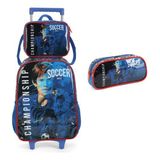 Mochila Escolar Com Rodinhas Futebol 41cm - 17l
