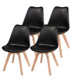 Kit C/ 4 Cadeiras Leda Charles Eames Saarienen Wood Com Almofada Preta