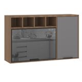 Armário Aéreo De Cozinha 120cm 2 Portas Com Vidro Reflecta E Nichos Aspen Luciane Móveis Vanilla Com Cinza Puro