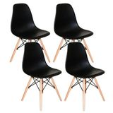 Conjunto 4 Cadeiras Charles Eames Eiffel Concha Fixa Preto