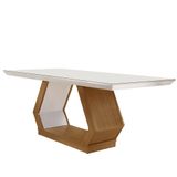 Mesa Para Sala De Jantar Lara 180cm Em Mdf E Vidro Off White/ Imbuia/ Serig. Off