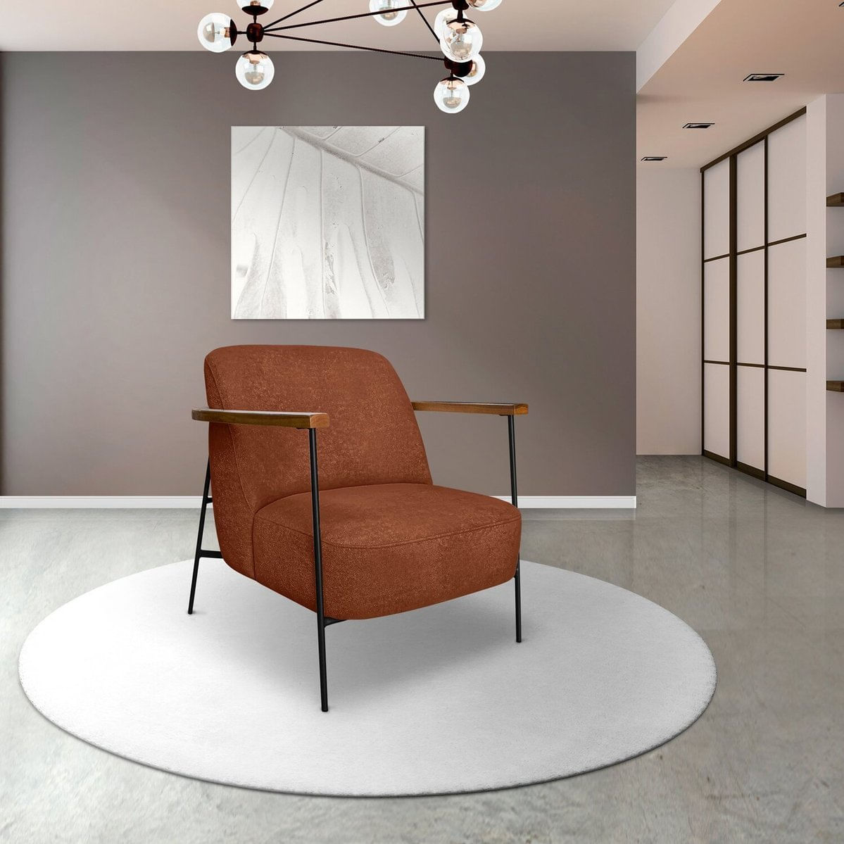 Poltrona Para Sala De Estar Elhiz Linho Boucle Terracota