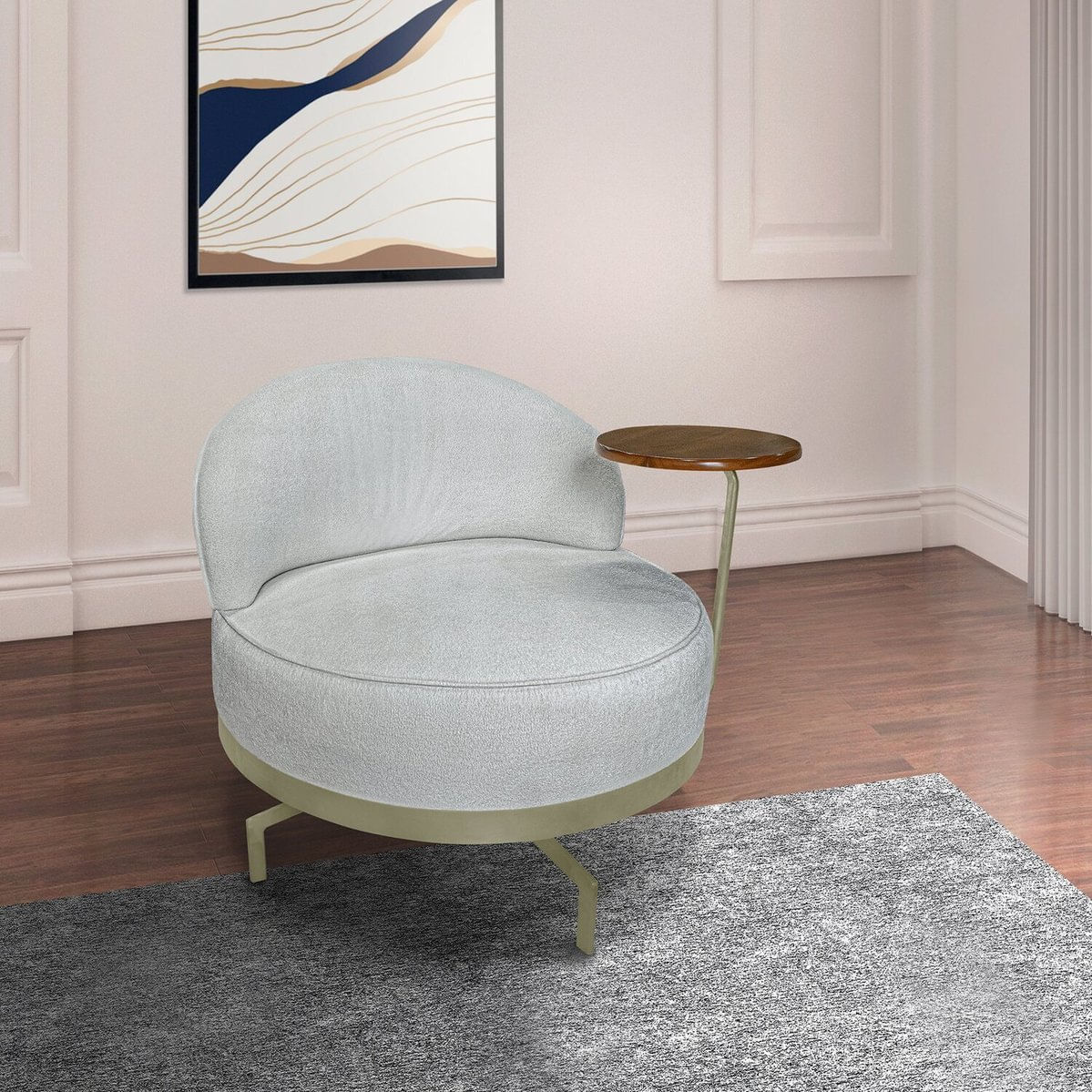 Poltrona Para Sala De Estar Normah Giratória Linho Boucle Cinza