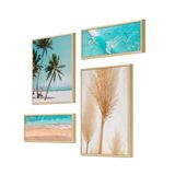 Quadros Casa De Praia Mar Azul Paisagem 4 Peças 20x30cm Mdf