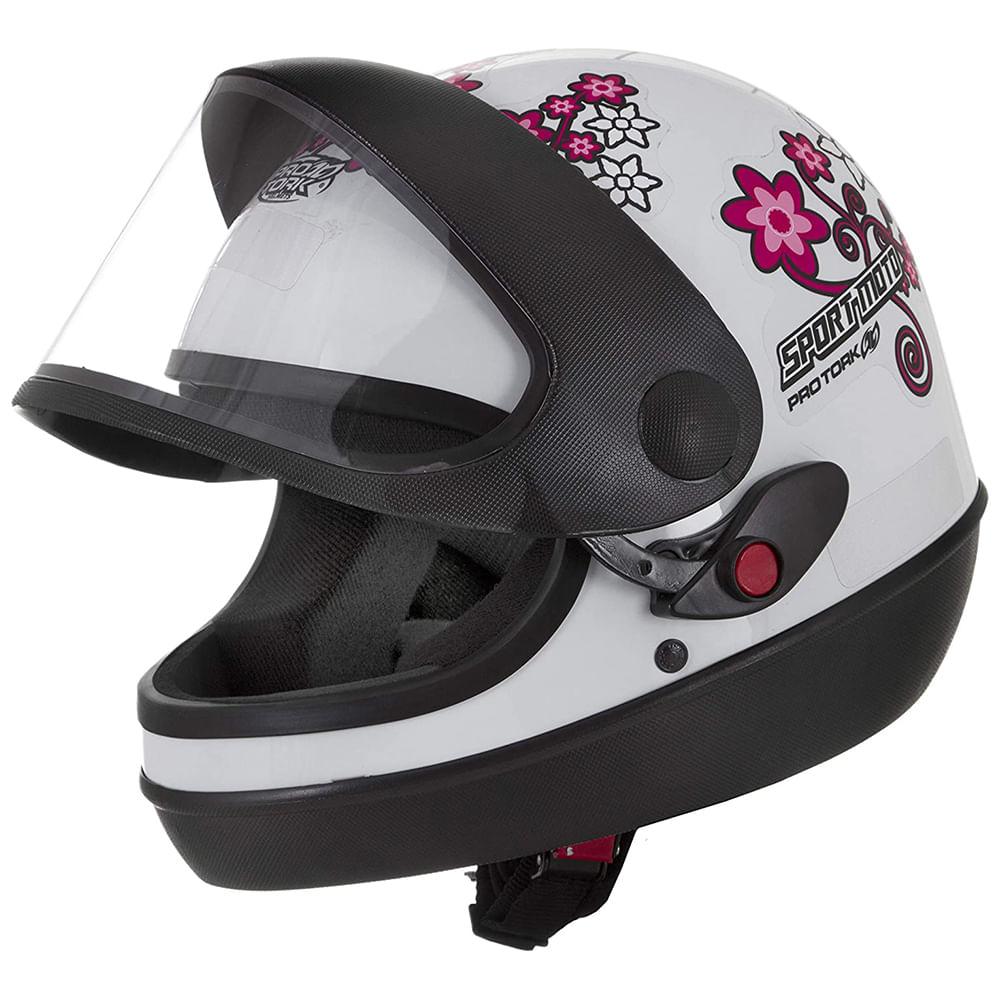 Capacete Feminino Pro Tork Sport Moto For Girls Branco Tam: 56