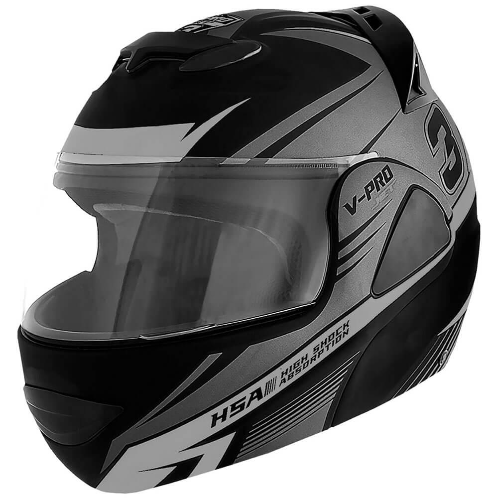 Capacete Moto Robocop Escamoteável Pro Tork V-pro Jet 3 Preto/prata Tam: 58