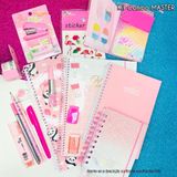 Kit Papelaria Combo Master Rosa Caneta Caderno