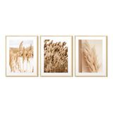 Kit 3 Quadros Decorativos Trigo Boho - 31x41cm - Pinus