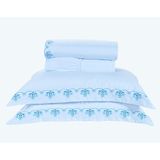 Lençol Casal Urban Bordado 200 Fios 4pçs Algodão Branco/azul